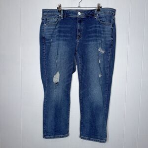 Lane Bryant Women’s Mid Rise Girlfriend Crop Flex Magic Waistband Distressed 18